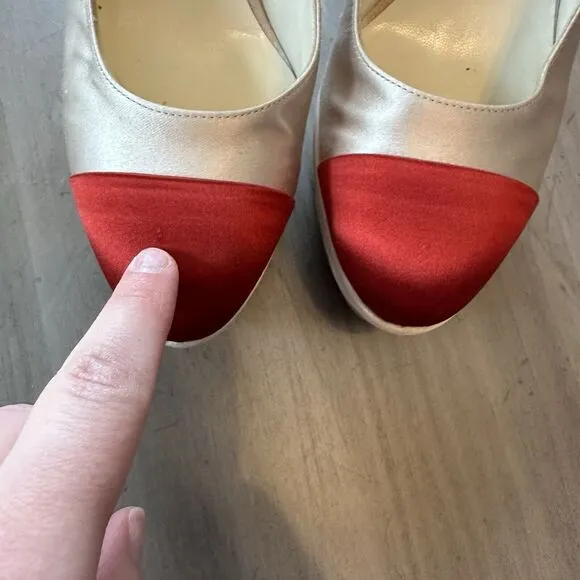 MIU MIU BY PRADA PLATFORM MARY JANE SHOES Cap Toe Satin 38.5 7.5