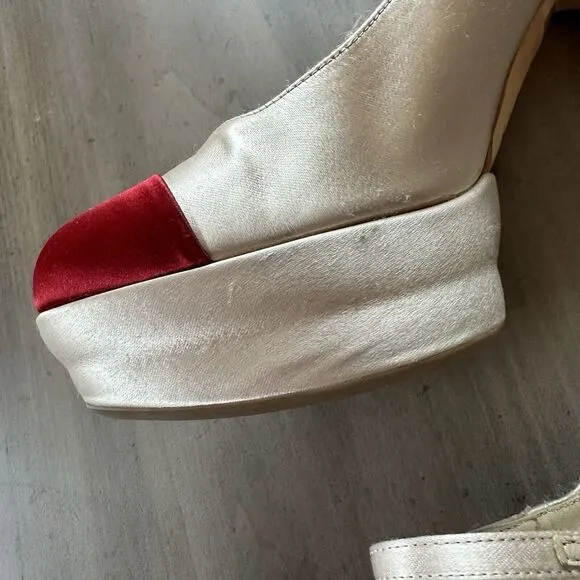 MIU MIU BY PRADA PLATFORM MARY JANE SHOES Cap Toe Satin 38.5 7.5