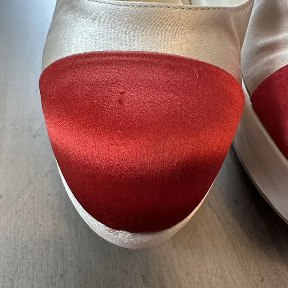 MIU MIU BY PRADA PLATFORM MARY JANE SHOES Cap Toe Satin 38.5 7.5