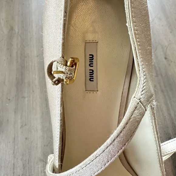 MIU MIU BY PRADA PLATFORM MARY JANE SHOES Cap Toe Satin 38.5 7.5
