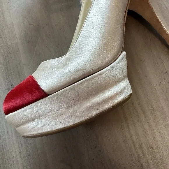MIU MIU BY PRADA PLATFORM MARY JANE SHOES Cap Toe Satin 38.5 7.5