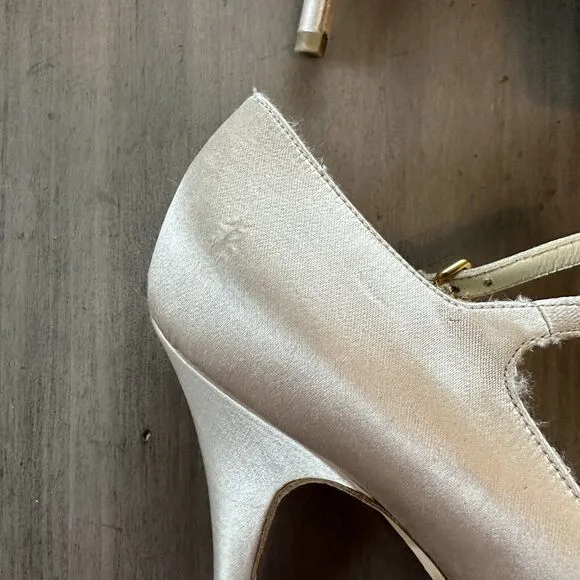 MIU MIU BY PRADA PLATFORM MARY JANE SHOES Cap Toe Satin 38.5 7.5