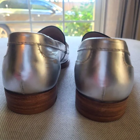 MIU MIU Metallic Silver &amp; Black Loafer 1/2&quot; Platform Leather Stacked Heel 36