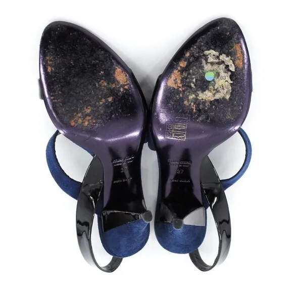 MIU MIU Navy Black Suede Patent Leather Slingback Sandals