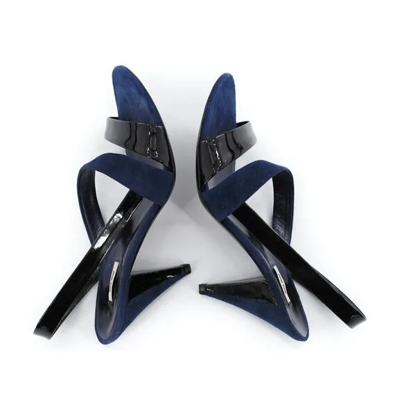 MIU MIU Navy Black Suede Patent Leather Slingback Sandals