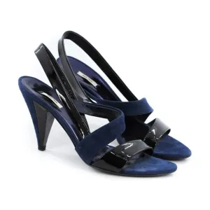 MIU MIU Navy Black Suede Patent Leather Slingback Sandals