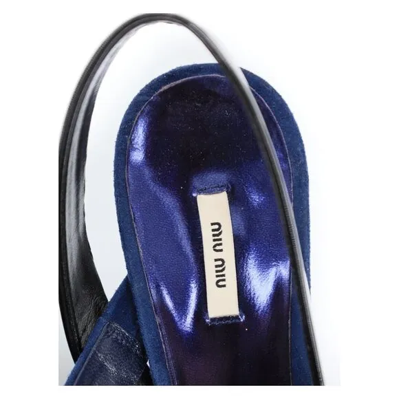 MIU MIU Navy Black Suede Patent Leather Slingback Sandals