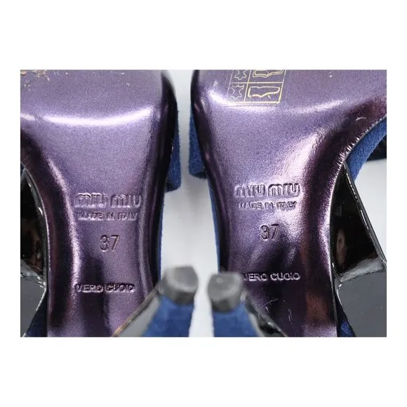 MIU MIU Navy Black Suede Patent Leather Slingback Sandals