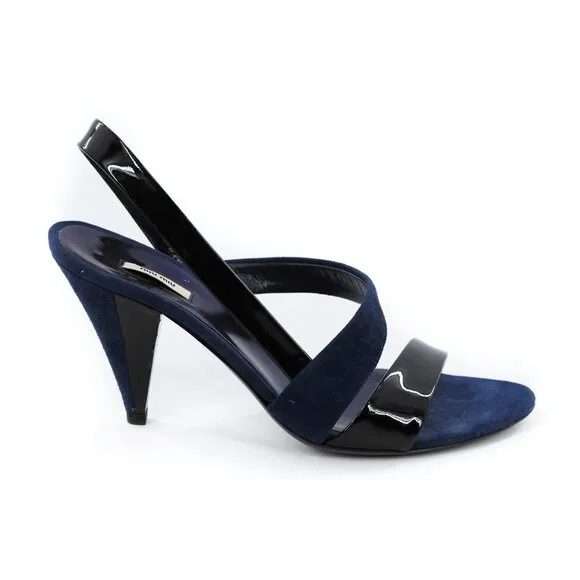 MIU MIU Navy Black Suede Patent Leather Slingback Sandals
