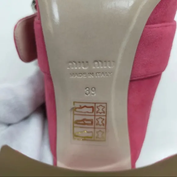 Miu Miu Pink Suede Crystal Embellished Block Heel Sandals Size 39