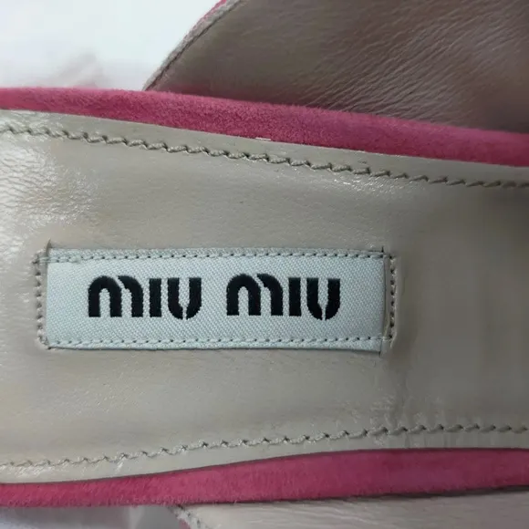 Miu Miu Pink Suede Crystal Embellished Block Heel Sandals Size 39