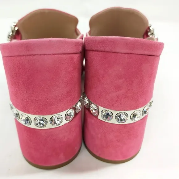 Miu Miu Pink Suede Crystal Embellished Block Heel Sandals Size 39