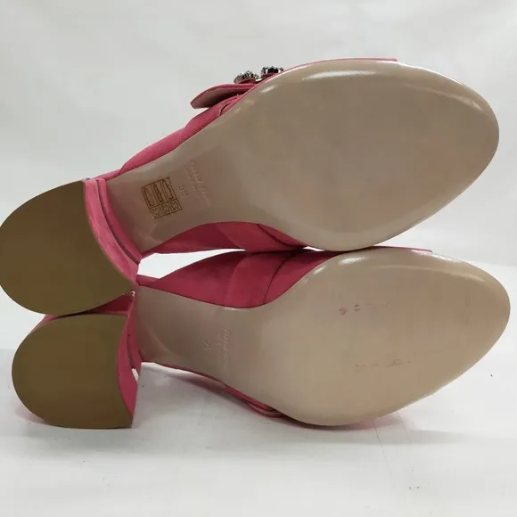 Miu Miu Pink Suede Crystal Embellished Block Heel Sandals Size 39
