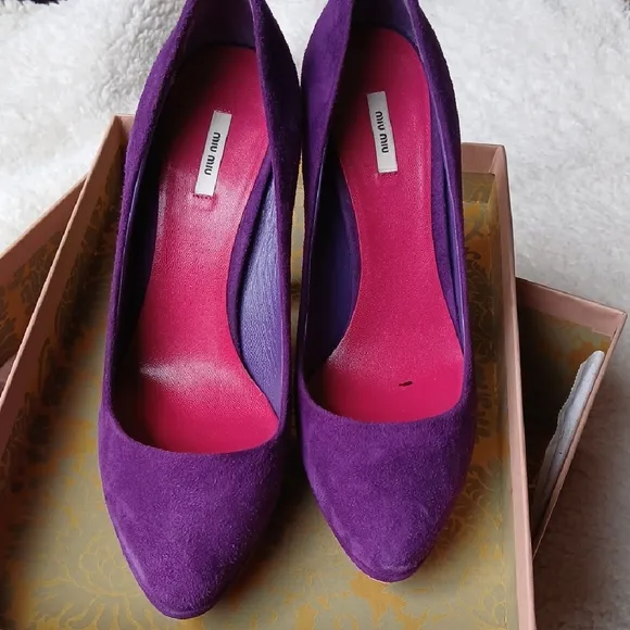 Miu Miu Purple Suede Peep-Toe Heels