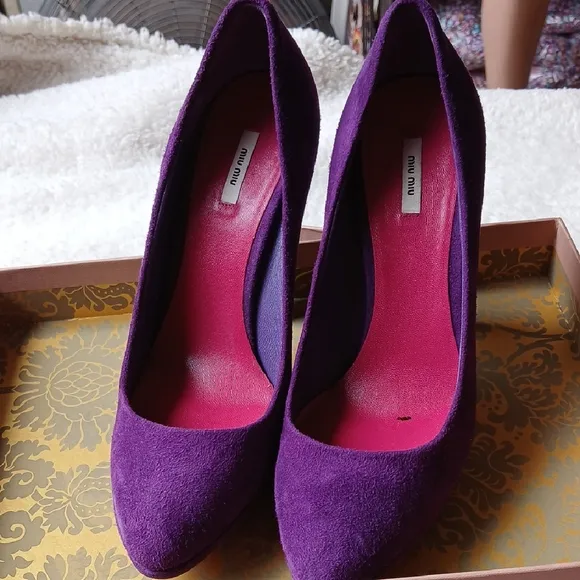 Miu Miu Purple Suede Peep-Toe Heels