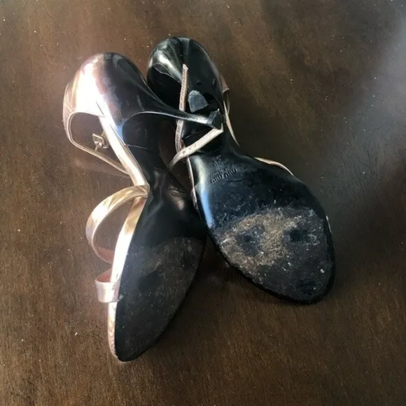 MIU MIU Rose Gold Metallic Leather Sandals EUR 39