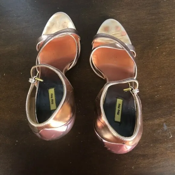 MIU MIU Rose Gold Metallic Leather Sandals EUR 39