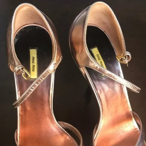 MIU MIU Rose Gold Metallic Leather Sandals EUR 39