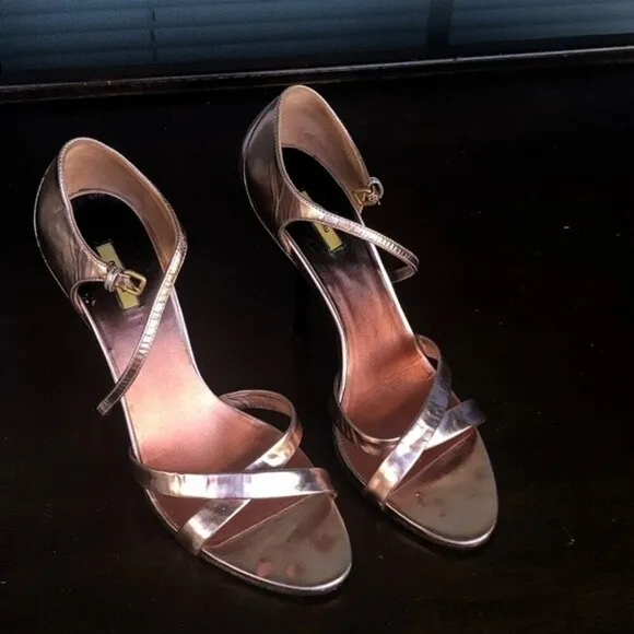 MIU MIU Rose Gold Metallic Leather Sandals EUR 39