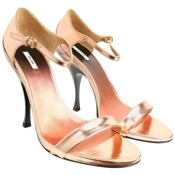 MIU MIU Rose Gold Metallic Leather Sandals EUR 39
