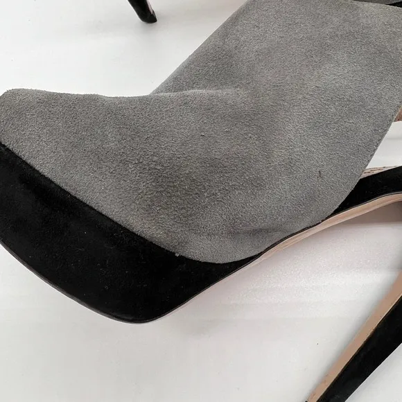 MIU MIU Shoes Womens 38 Gray Black Suede Slingback Platform Heels Peep Toe