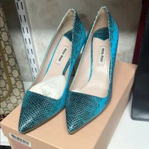 Miu Miu turquiose Snakeskin Leather Pumps Heels Size 37.5