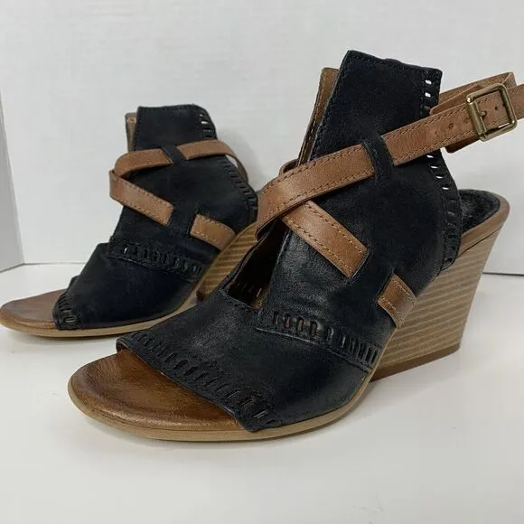 Miz Mooz Kipling Wedge Sandals Black Brown Leather size 39
