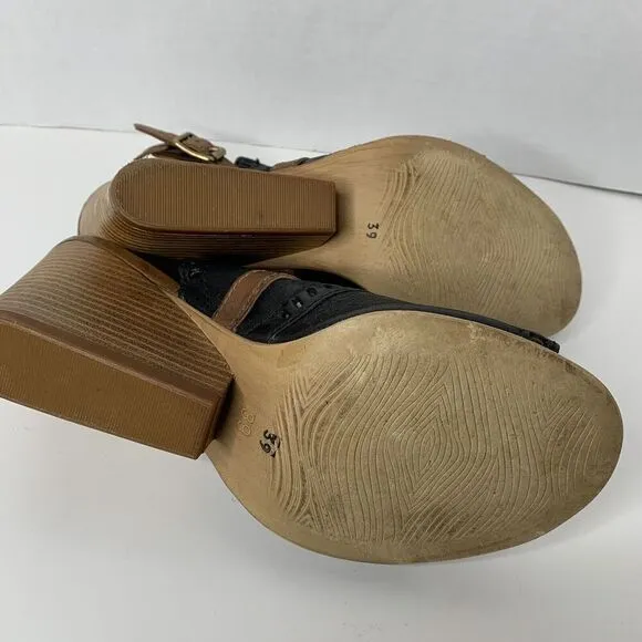 Miz Mooz Kipling Wedge Sandals Black Brown Leather size 39