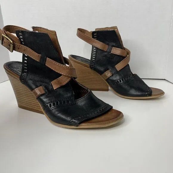 Miz Mooz Kipling Wedge Sandals Black Brown Leather size 39