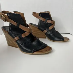 Miz Mooz Kipling Wedge Sandals Black Brown Leather size 39