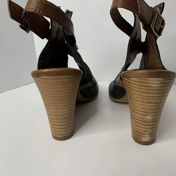Miz Mooz Kipling Wedge Sandals Black Brown Leather size 39