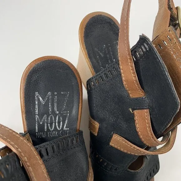 Miz Mooz Kipling Wedge Sandals Black Brown Leather size 39