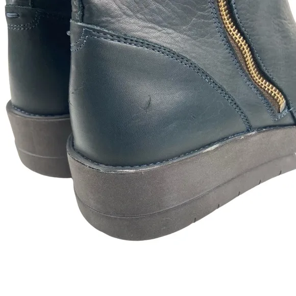 Miz Mooz Lass Chunky Leather Ankle Boots Navy