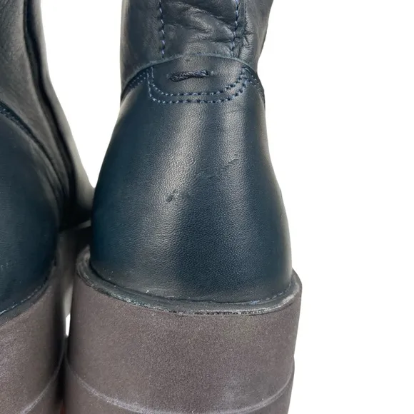 Miz Mooz Lass Chunky Leather Ankle Boots Navy