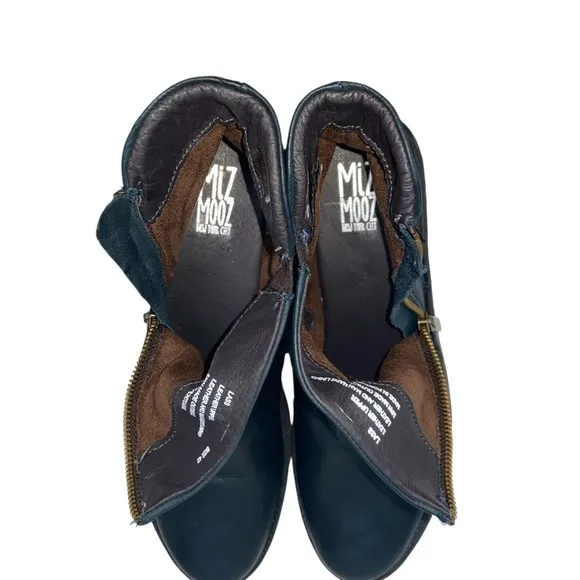 Miz Mooz Lass Chunky Leather Ankle Boots Navy