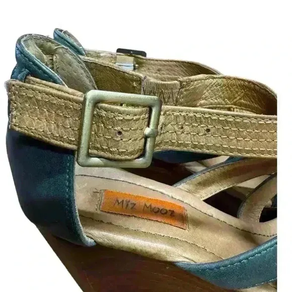 Miz Mooz Petra Retro Mary Jane Blue/Brown Leather Women's Heel Shoes Size 6.5 M