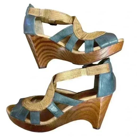 Miz Mooz Petra Retro Mary Jane Blue/Brown Leather Women's Heel Shoes Size 6.5 M
