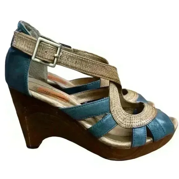 Miz Mooz Petra Retro Mary Jane Blue/Brown Leather Women's Heel Shoes Size 6.5 M
