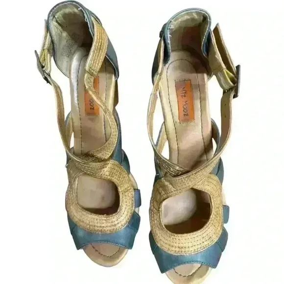 Miz Mooz Petra Retro Mary Jane Blue/Brown Leather Women's Heel Shoes Size 6.5 M