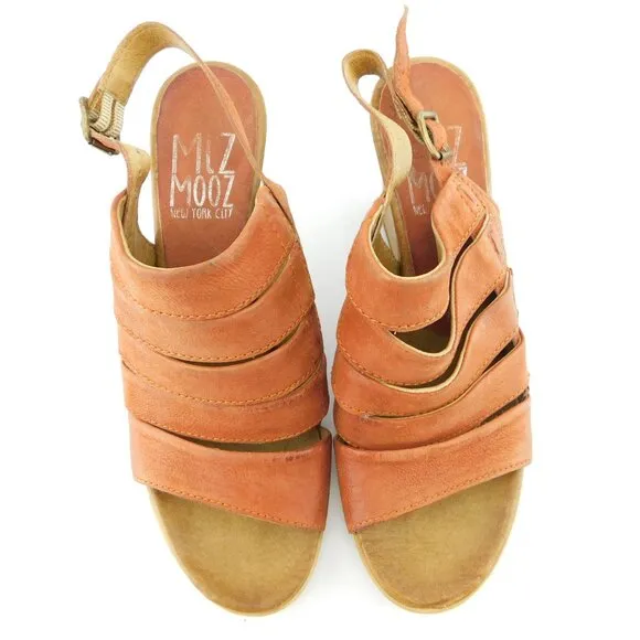 Miz MOOZ Rust Colored Leather Wedge Heel Sling Sandals 40