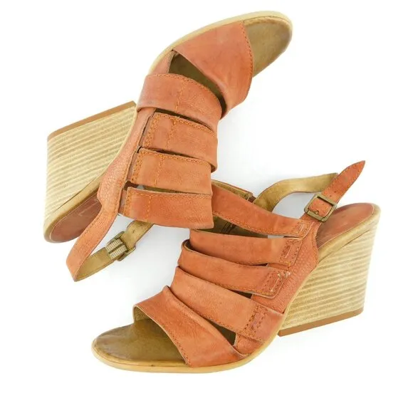 Miz MOOZ Rust Colored Leather Wedge Heel Sling Sandals 40