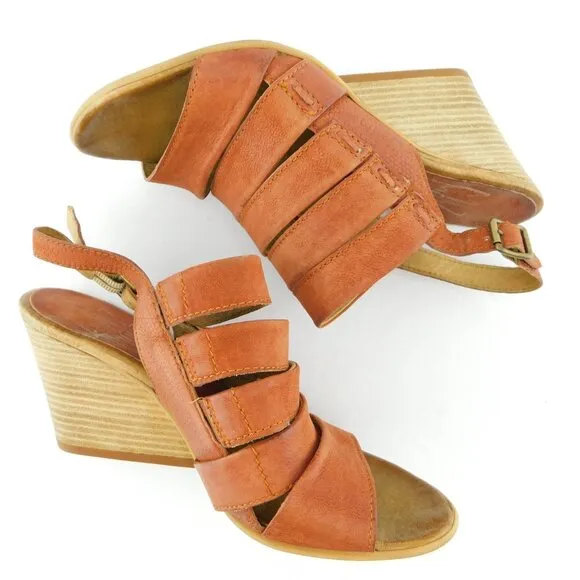 Miz MOOZ Rust Colored Leather Wedge Heel Sling Sandals 40