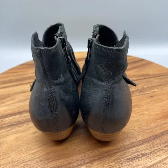 Miz Mooz Sandals Womens Size 7.5 / 38 Black Leather Zip Peep Toe Wedge Booties