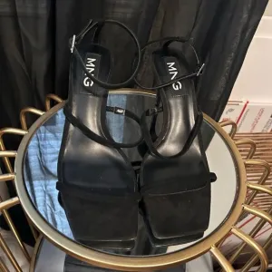 MNG Black Suede Heel Sandals NEW