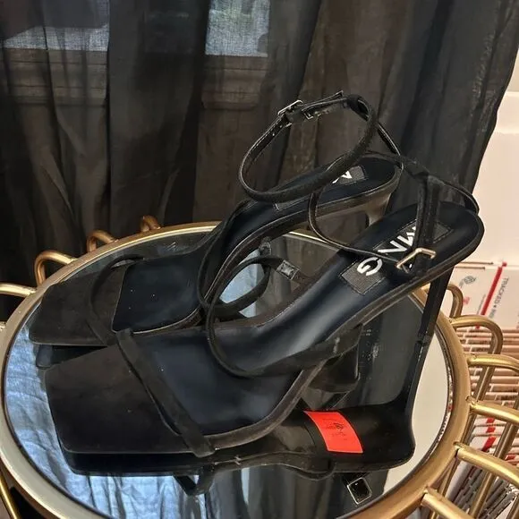 MNG Black Suede Heel Sandals NEW
