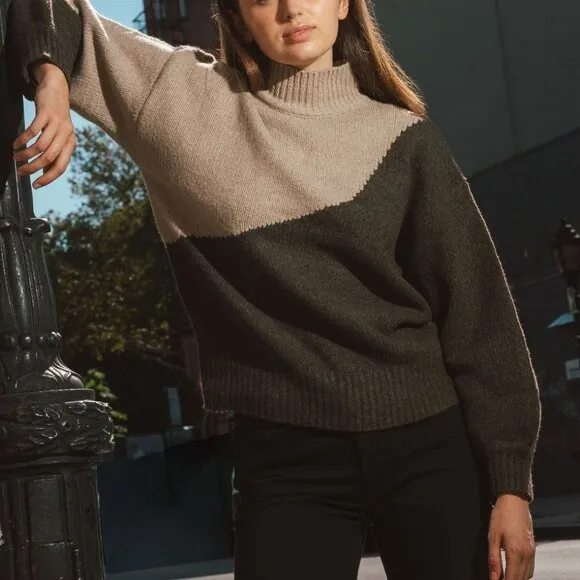 Mock Neck Color Block Sweater