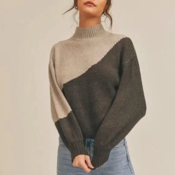 Mock Neck Color Block Sweater