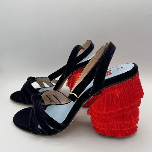 MR by Man Repeller Fringed Velvet Sandals Sz 40