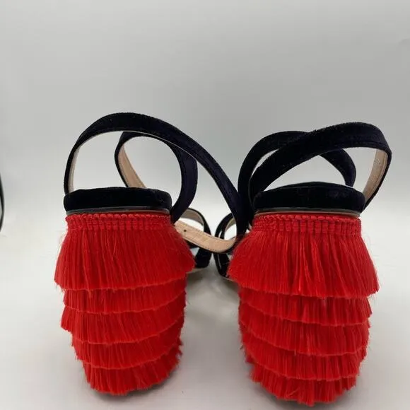 MR by Man Repeller Fringed Velvet Sandals Sz 40