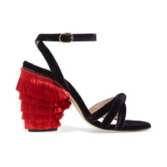 MR by Man Repeller Fringed Velvet Sandals Sz 40